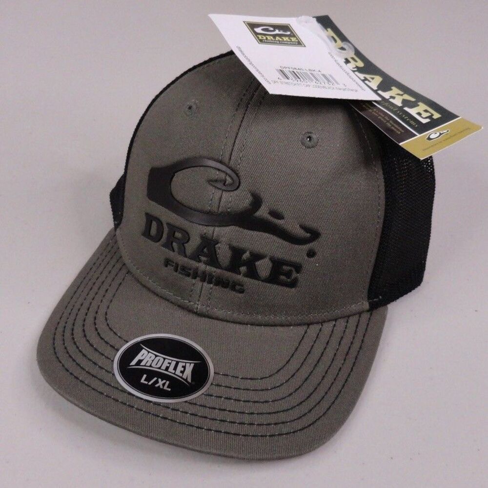 Drake Fishing Hat Cap L/XL Stretch Fit Green Black DPF Mesh Back NWT Proflex